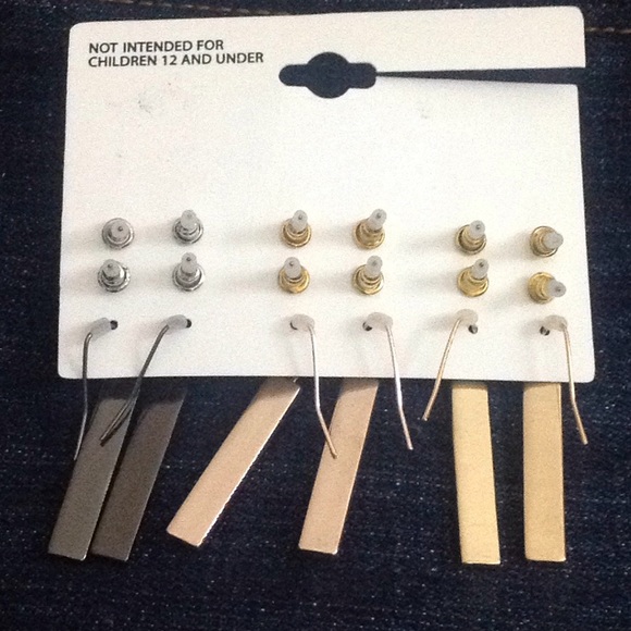 New 9 pairs earrings bar stud rhinestone - Picture 4 of 4